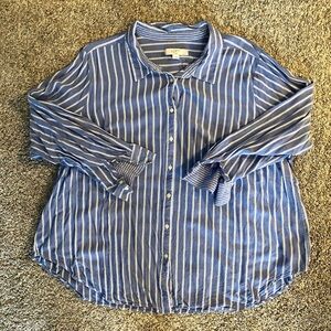 LOFT Blue Striped Button-Up Shirt